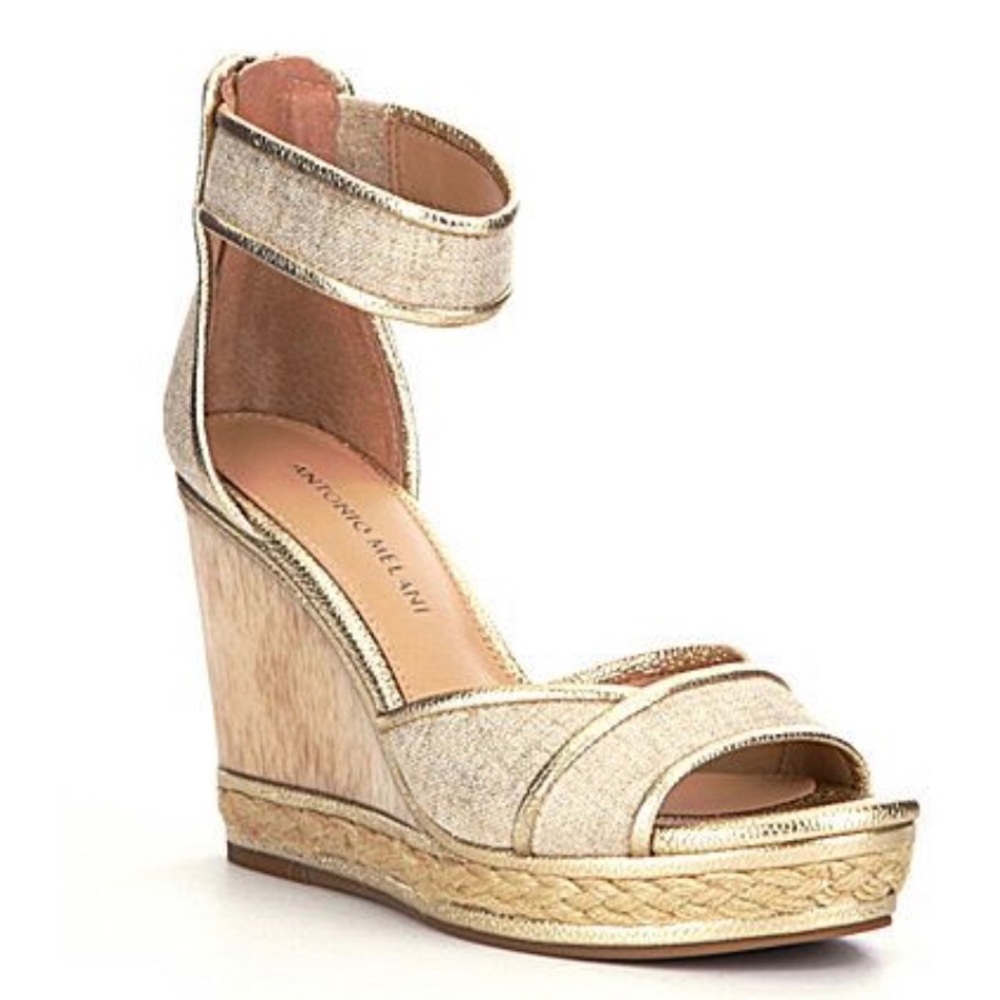 ANTONIO MELANI GOLD LEATHER WEDGES